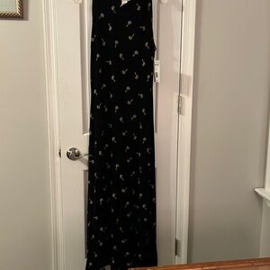 Ronni Nicole Black Maxi Dress with Gold Palm Motif